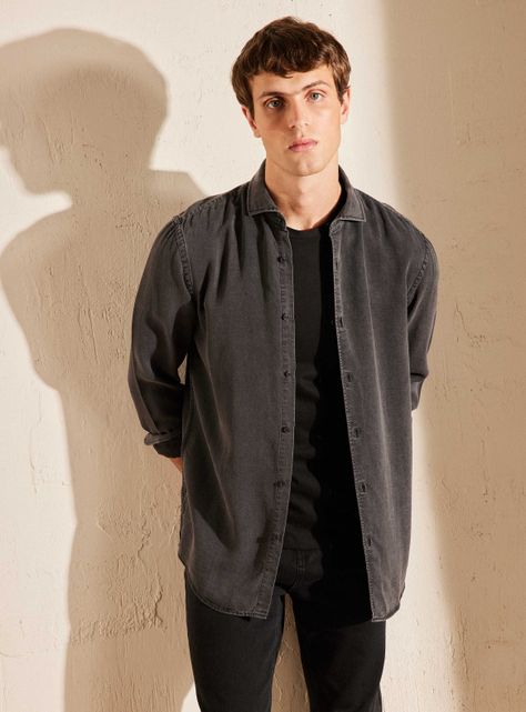 Camisa Denim Tencel Cuello Italiano-0