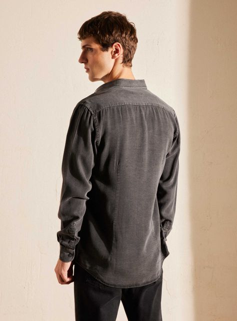 Camisa Denim Tencel Cuello Italiano-1