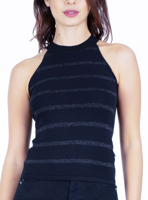Polera sin Mangas Básica Cuello Halter Stripes-0