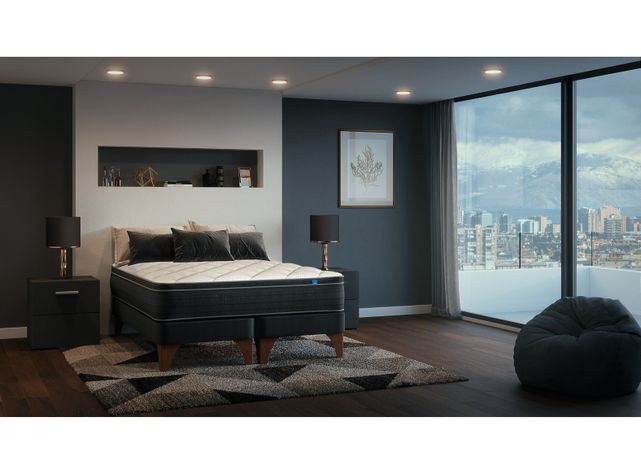 Cama Europea Nine 2 Plazas Base Dividida + Respaldo Design Grafito-5