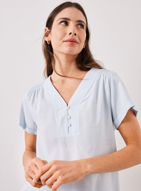 Blusa de Lino con Botones en Cuello-2