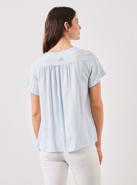Blusa de Lino con Botones en Cuello-1