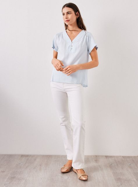 Blusa de Lino con Botones en Cuello-4