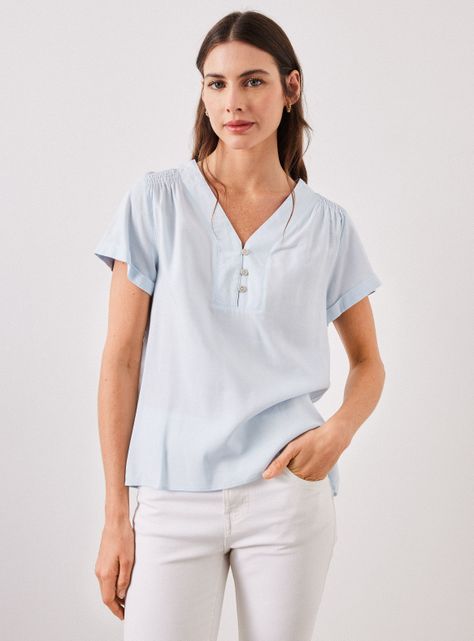 Blusa de Lino con Botones en Cuello-0
