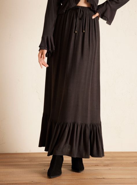 Falda Larga Maxi de Lino-0
