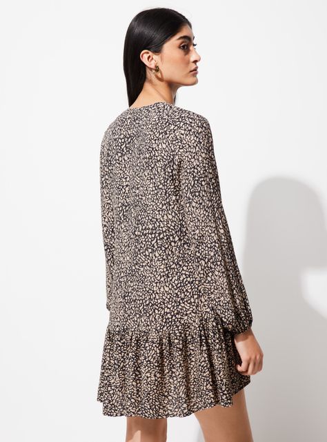 Vestido Abotonado con Corte Inferior y Estampado-1