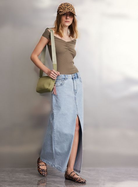 Falda Denim con Abertura Delantera-4