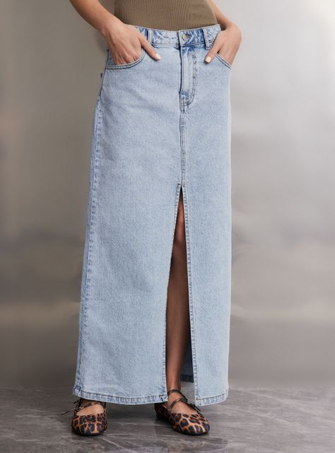 Falda Denim con Abertura Delantera-0