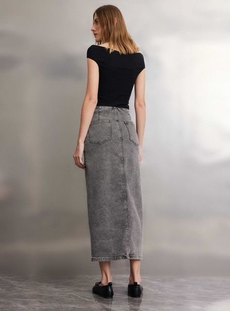 Falda Denim Abotonada con Abertura Diagonal-5