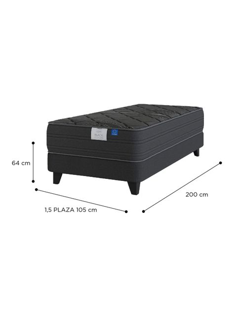 Cama Europea Black 1.5 Plazas + Respaldo Royal Negro-1