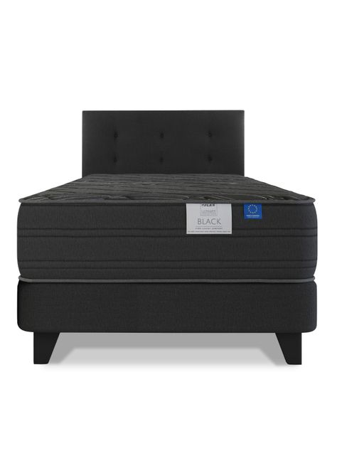 Cama Europea Black 1.5 Plazas + Respaldo Royal Negro-2