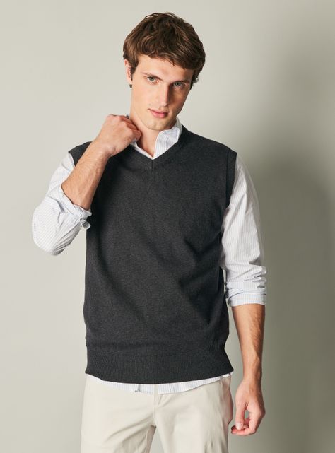 Sweater Sin Manga De Algodón y Lana Merino-0
