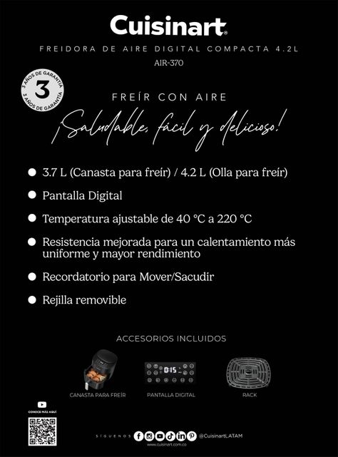 Freidora de Aire Digital Compacta 4.2 Litros AIR370CL-2