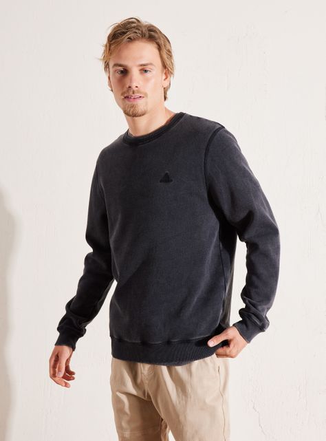 Polerón Rib Neck Collar y Bordado Acid Wash-0