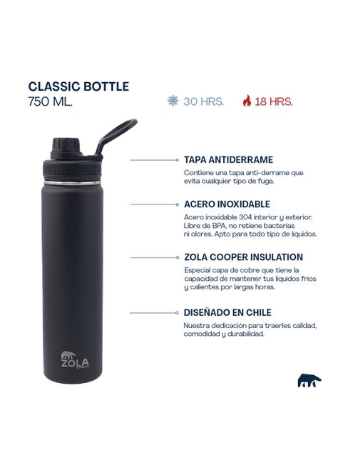 Botella Térmica Clásica 750 ml Negro-1