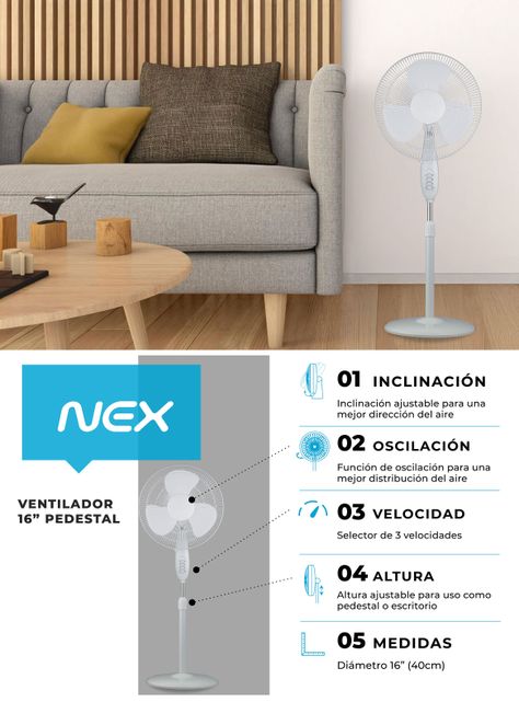 Ventilador de Pedestal 16" VPT1610W Blanco-9