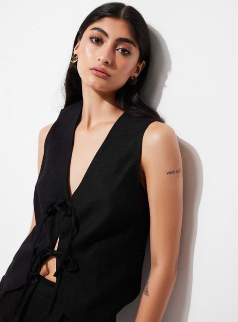 Blusa Vest Listado con Lino Forro y Amarras-2
