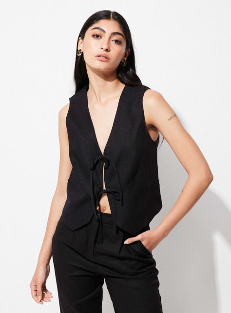 Blusa Vest Listado con Lino Forro y Amarras-0