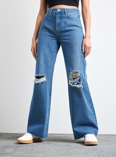 Jeans Wide Leg Roturas Rodilla-0