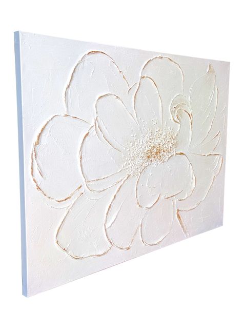Cuadro Flor con Relieve Blanco Dorado 90x120 cm-1