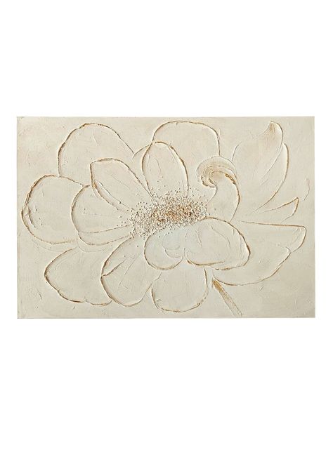 Cuadro Flor con Relieve Blanco Dorado 90x120 cm-0
