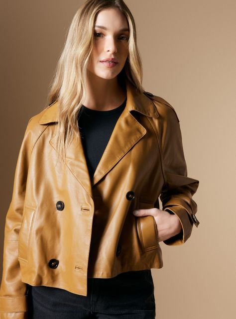 Chaqueta Trench Crop de Cuero Colaboración María Pombo-2