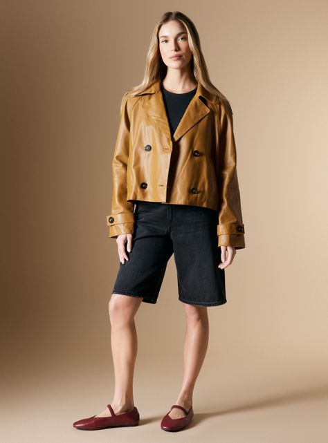 Chaqueta Trench Crop de Cuero Colaboración María Pombo-4