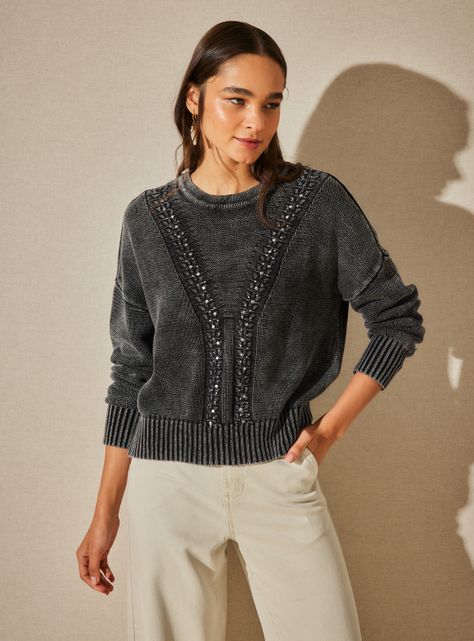 Sweater Teñido con Aplicación Metálica-0