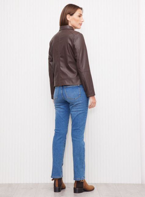 Chaqueta Efecto Cuero Cierre Frontal-5