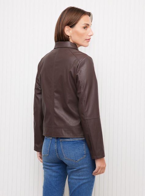 Chaqueta Efecto Cuero Cierre Frontal-1