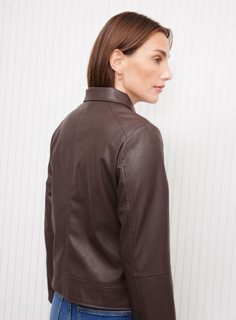 Chaqueta Efecto Cuero Cierre Frontal-3