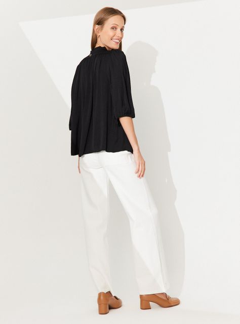 Blusa Satinada con Manga Abullonada-5