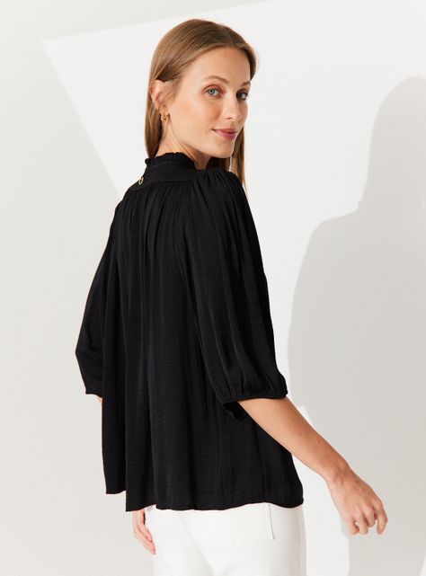 Blusa Satinada con Manga Abullonada-1