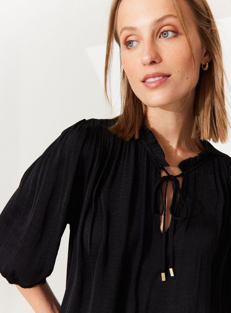 Blusa Satinada con Manga Abullonada-2