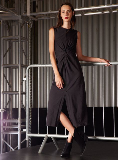 Vestido Algodón Grueso con Nudo en Cintura-4