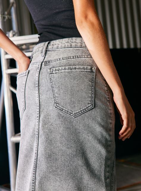 Falda Denim con Detalles de Costura en Bolsillos-3