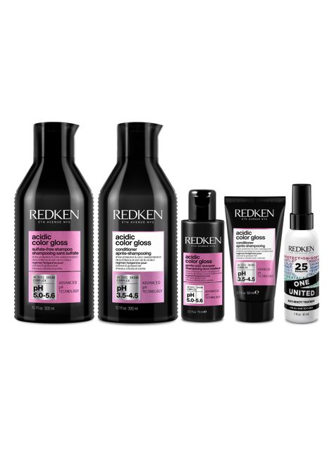 Set Brillo Intenso Cabello con Color Acidic Color Gloss Shampoo Sin Sulfatos 300ml + 75 ml + Acondicionador 300ml + 50ml + Spray One United 30ml-0