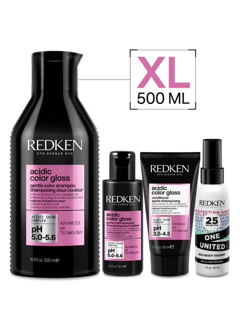Set Brillo Intenso Cabello con Color Acidic Color Gloss Shampoo Sin Sulfatos 500ml + 75 ml + Acondicionador 50ml + Spray One United 30ml-0