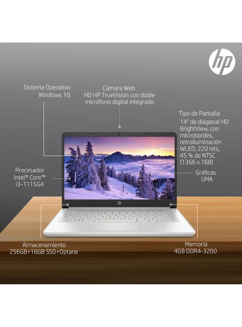 Notebook 14-dq2025la Intel Core i3-1115G4 4GB RAM 256GB SSD + 16GB Intel Optane 14"-6