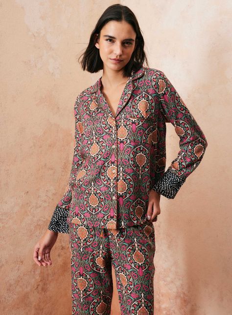 Pijama Tipo Camisero Manga Larga con Mix Print-0