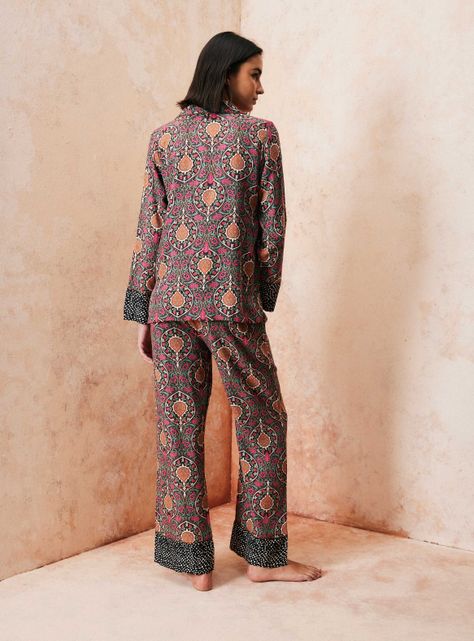 Pijama Tipo Camisero Manga Larga con Mix Print-5