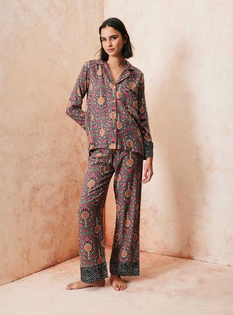 Pijama Tipo Camisero Manga Larga con Mix Print-4
