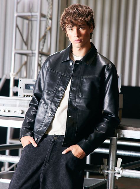 Chaqueta Look Cuero Relaxed Fit-0