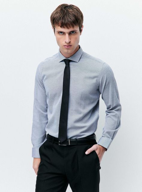 Camisa Slim Fit en Texturas de Color-0