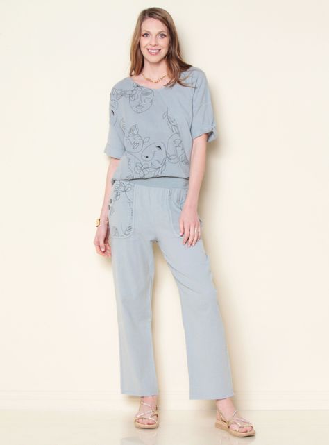 Pantalón Lino Sólido con Bolsillos Pretina con Elástico-3