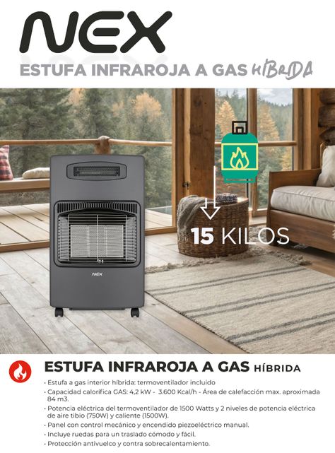 Estufa Infraroja a Gas Híbrida 15 Kg EGAS15KGTB-5