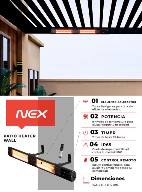 Estufa de Exterior Patio Heater de Pared 2600W PHWALL30B-7