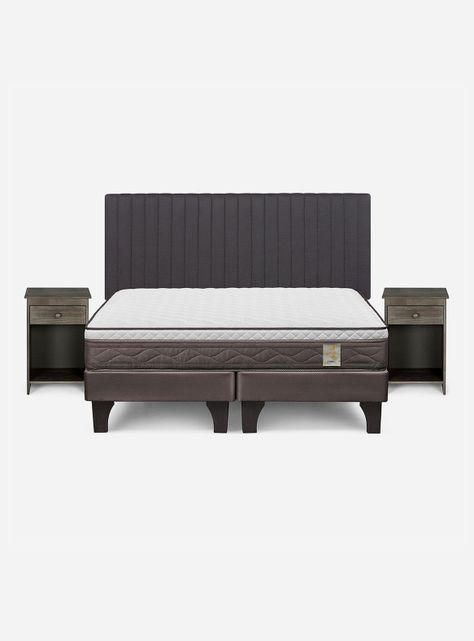 Cama Europea New Style 4 Plus Base Dividida 2 Plazas + Set Muebles Lucio grafito-1