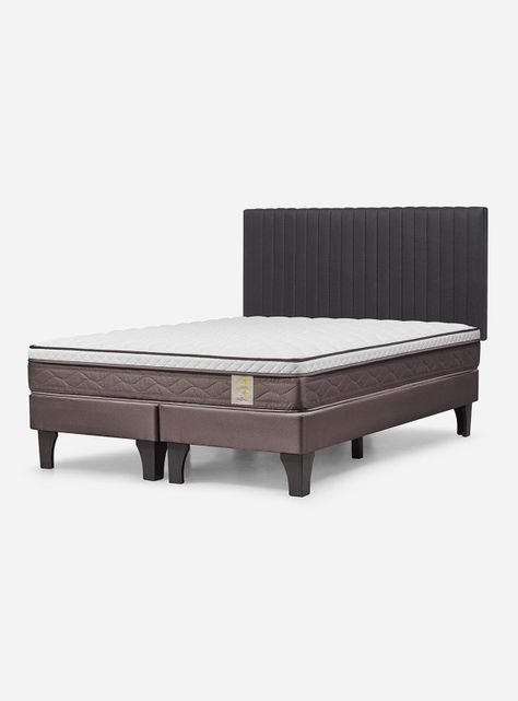Cama Europea New Style 4 Plus Base Dividida 2 Plazas + Respaldo Lucio grafito-0