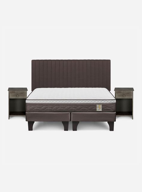 Cama Europea New Style 4 Plus Base Dividida 2 Plazas + Set Muebles Lucio Chocolate-1